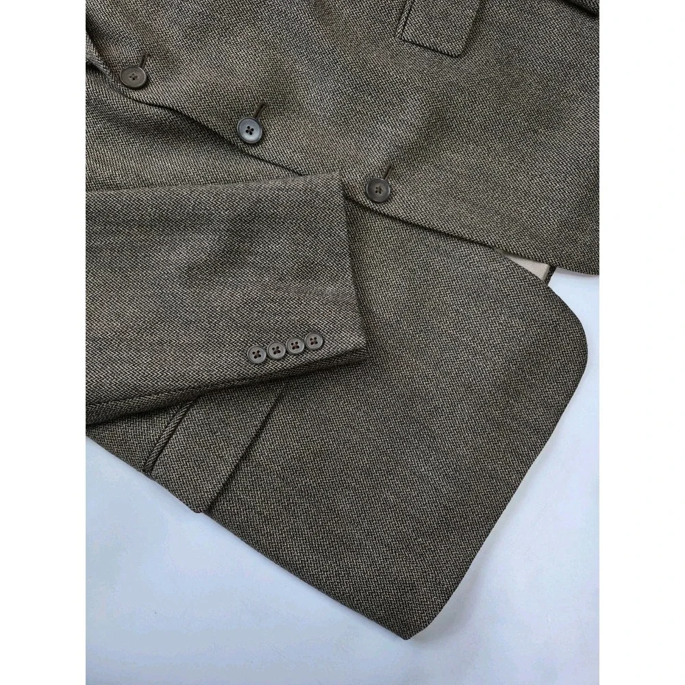 Claiborne Mens Vintage Wool Sport Coat 44R Beige Herringbone 3 Button Blazer